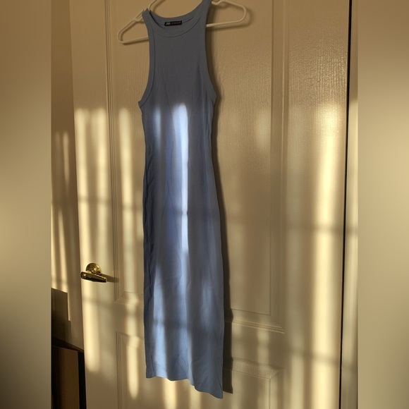 Zara Blue Ribbed Midi Dress - Picture 6 of 6